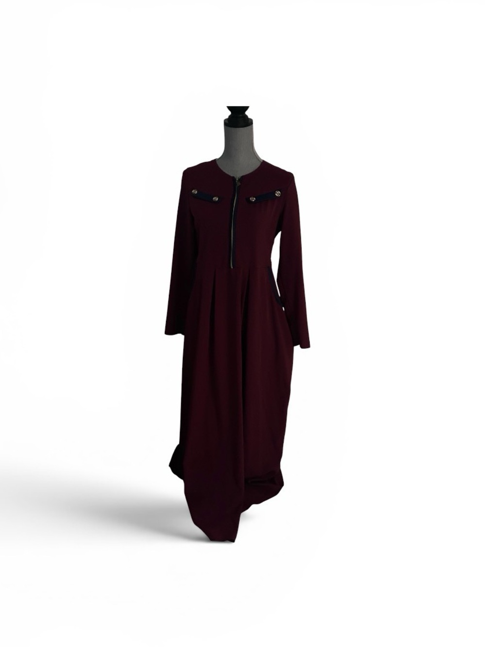 Long Sleeve Burgundy Maxi Dress with Front Zip
